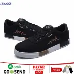 Leedoo Sepatu Sneakers Tali Pria Casual Krem Sekolah Kerja Sport Shoes Kekinian Muda Black MC302