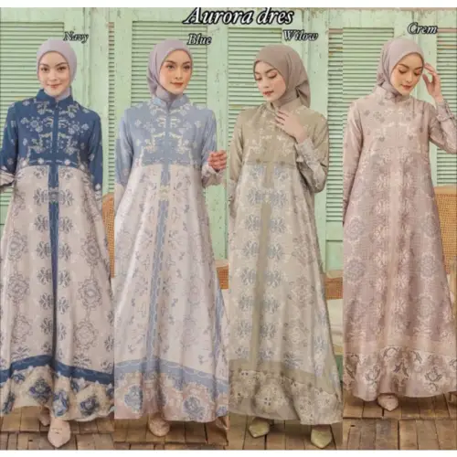 DRESS GAMIS AURORA PAKAIAN WANITA / GAMIS ARMANY / SILK MOTIF / BAJU WANITA / DRESS WANITA