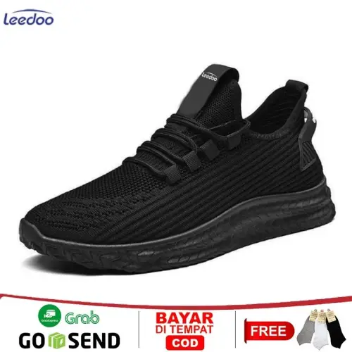 Leedoo Sepatu Sneakers Casual Pria Olahraga Lentur Sport Fashion Lari Shoes Kekinian Natural Hitam MR109