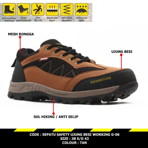 Working Sneakers For You Sepatu Safety Pria Ujung Besi G-06 Size 38 - 43