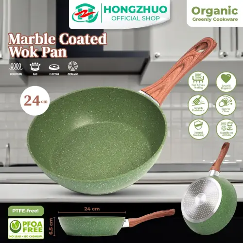 Tifale by Hongzhuo Organic Greenly Cookware Wokpan 24cm Marble Coated Anti Lengket