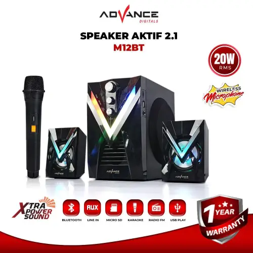 Advance M12BT Speaker Stereo Bluetooth Xtra Bass Subwoofer Garansi Resmi 1 Tahun Gratis Mic