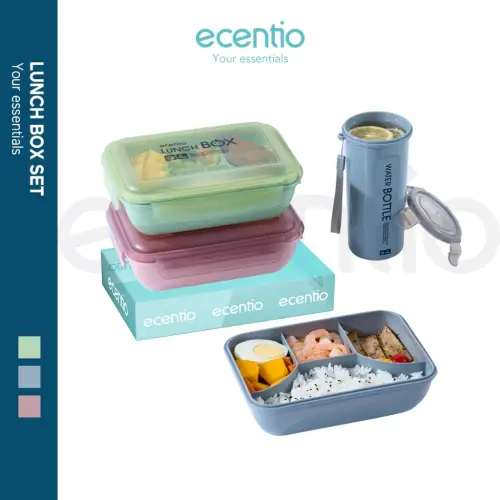 ecentio 1100ml lunch box set 4 Grid tempat bekal makan dan tempat minum anak kotak makan anti tumpah free sendok