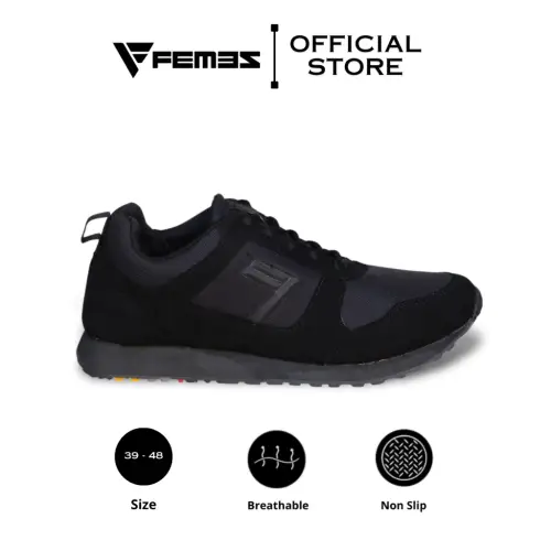 Femez Lite Como Sepatu Sneakers Pria / 39-48 Full Hitam Black Hitam Polos Bigsize Sport Casual