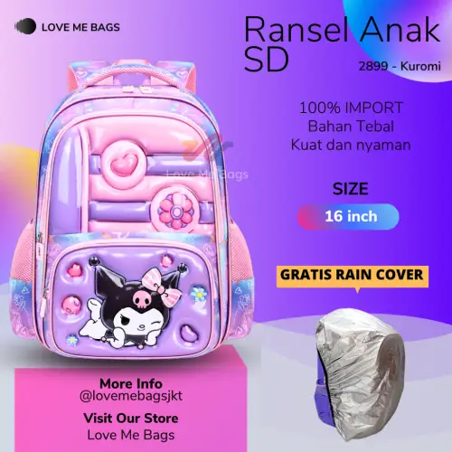 Jual LMB Tas Sekolah Anak Perempuan SD Import Karakter Lucu Sanrio Kuromi Cinamonroll Melody Barbie Kitty Bahan Nilon Premium Tebal Ukuran Besar Nyaman Dipakai Kuat Ukuran 16 Inch