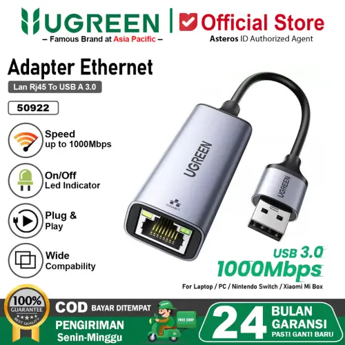 UGREEN USB 3.0 to LAN RJ45 Adapter Ethernet Speed 1000mbps 50922