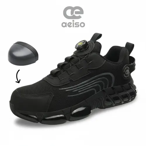 Aeiso - Sepatu model Tali Putar hitam casual dan fashionable extra penguat di ujung sepatu Non K3 ukuran 38-46