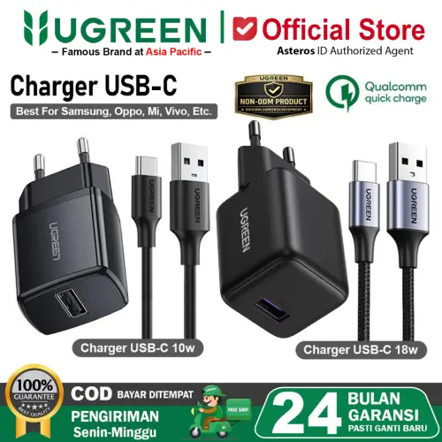 UGREEN Charger Samsung, Oppo, Mi, Vivo USB Type C Fast Charging 10w 15w - 18w
