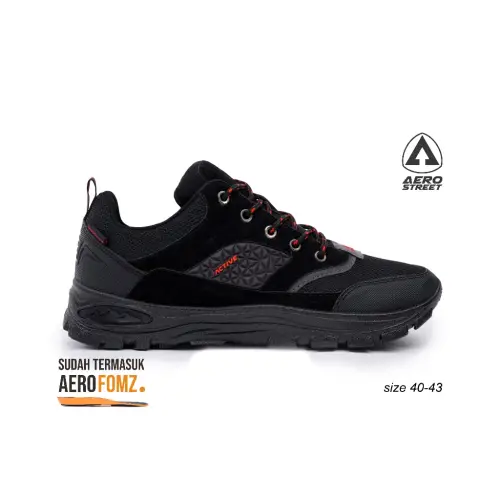 Aerostreet 40-43 Active Low Hitam Hitam Merah - Sepatu Sneaker Boots