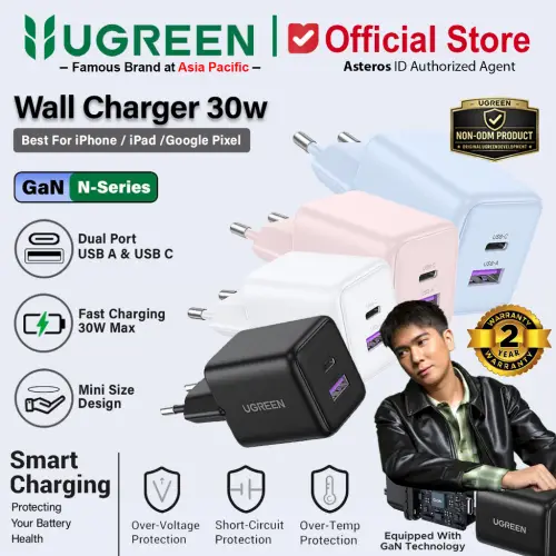 UGREEN Kepala Charger Dual Port USB A + USB Type C Fast Charging 20W 30W 45W
