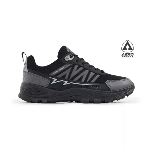 Aerostreet Trex Outdoor Shoes Unisex Hitam/Hitam/Abu sepatu Boots Pria Wanita Sporty Aktivitas trekking hiking gunung Ringan Empuk Tidak Licin