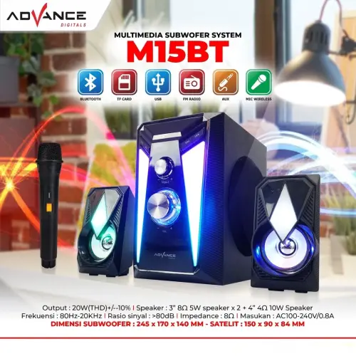 Advance M15BT Speaker Stereo Bluetooth Xtra Bass Subwoofer Garansi Resmi 1 Tahun Bisa Karoke Gratis Mic
