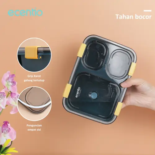 ecentio kotak makan anti tumpah lunch box set 850ML Anti Tumpah Kotak Makan 3 / 4 Grid