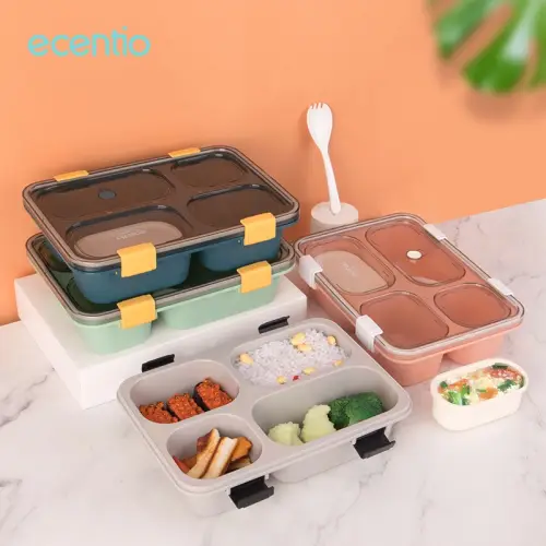 ecentio kotak makan anti tumpah tempat makan lunch box set 1300ml 3/4 Grid Kotak Makan Dengan Dengan Kotak Sup Dan Sendok Gratis Anti Tumpah Berbahan