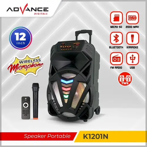 Advance K1201N Speaker AKtif Portable Bluetooth Meeting 12" Tws Gratis Mic Wireless