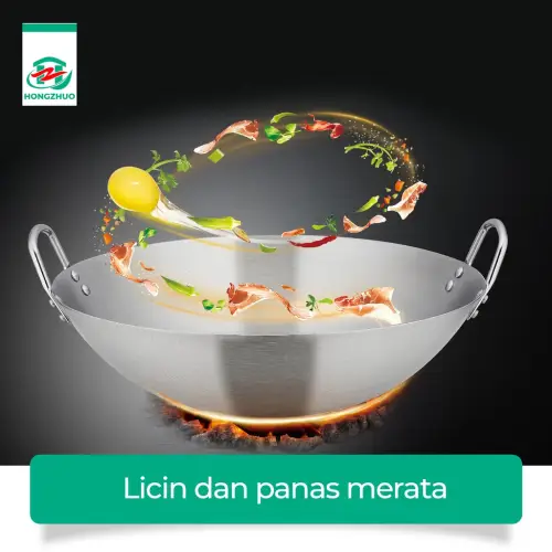 Hongzhuo Wajan Stainless 555 Tebal Kuali Premium dengan Pegangan Stainless Steel Kuali Besar Katel Anti Lengket