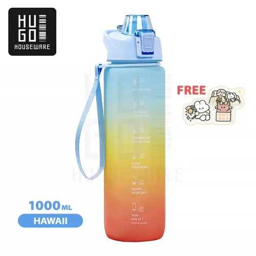 Botol Minum Motivasi Tutup Flip 1 Liter Rainbow Gratis Stiker HUGO