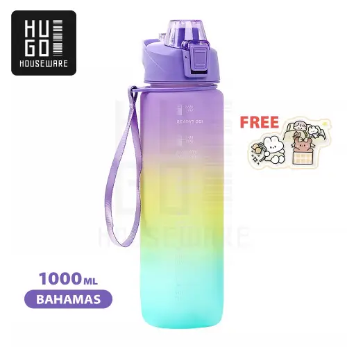 Botol Minum Motivasi Tutup Flip 1 Liter Rainbow Gratis Stiker HUGO