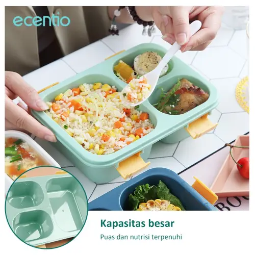 ecentio kotak makan anti tumpah lunch box set 850ML Anti Tumpah Kotak Makan 3 / 4 Grid