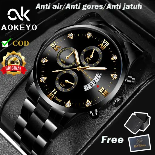 Aokeyo Jam Tangan Pria Anti Air Original Luxury Stainless Steelï¼ˆFree BOX+Kartuï¼‰