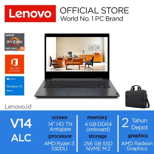 Lenovo V14 G2 ALC 91ID Ryzen 3 5300U Win10 Home 4GB 256GB SSD 14" HD TN 45% NTSC Antiglare Integrated AMD Radeon OHS Laptop