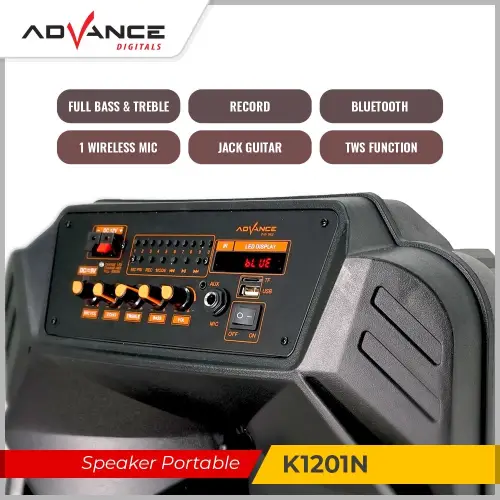 Advance K1201N Speaker AKtif Portable Bluetooth Meeting 12" Tws Gratis Mic Wireless