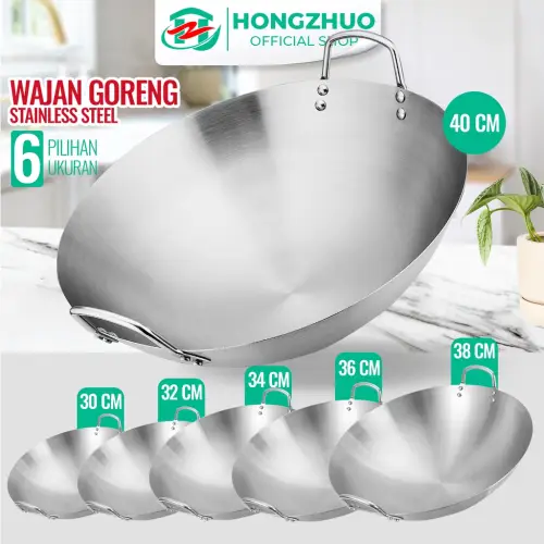 Hongzhuo Wajan Stainless 555 Tebal Kuali Premium dengan Pegangan Stainless Steel Kuali Besar Katel Anti Lengket