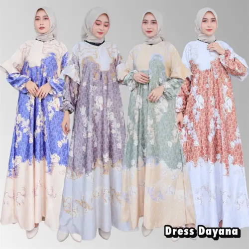 DRESS GAMIS AURORA PAKAIAN WANITA / GAMIS ARMANY / SILK MOTIF / BAJU WANITA / DRESS WANITA