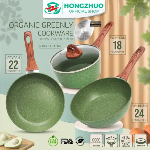 Tifale by Hongzhuo 3in1 Organic Greenly Cookware Marble Coated Anti lengket Handle Bakelite Silicone Anti Leleh Avocado Pan