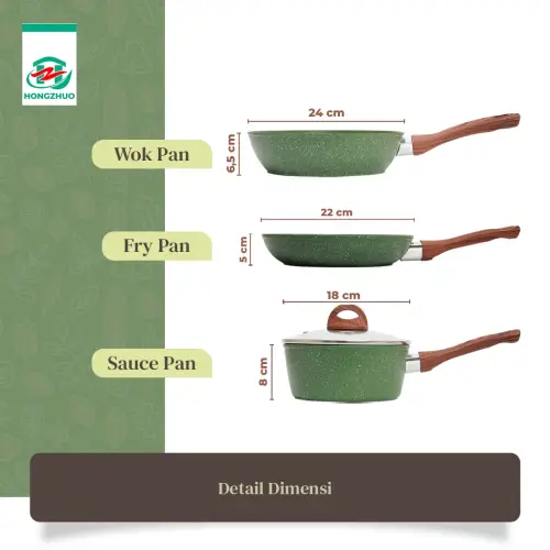 Tifale by Hongzhuo 3in1 Organic Greenly Cookware Marble Coated Anti lengket Handle Bakelite Silicone Anti Leleh Avocado Pan