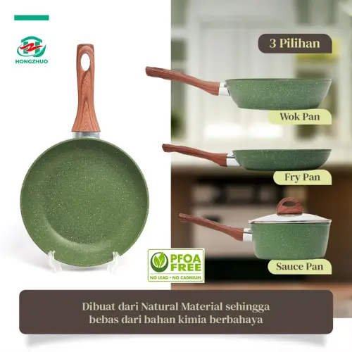 Tifale by Hongzhuo 3in1 Organic Greenly Cookware Marble Coated Anti lengket Handle Bakelite Silicone Anti Leleh Avocado Pan