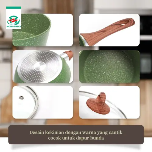 Tifale by Hongzhuo 3in1 Organic Greenly Cookware Marble Coated Anti lengket Handle Bakelite Silicone Anti Leleh Avocado Pan