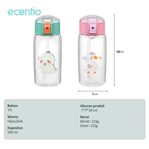ecentio botol anak anak/Botol Minum anti bocor Drinking Bottle 500ml Stiker gratis