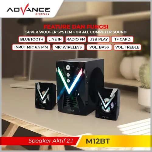 Advance M12BT Speaker Stereo Bluetooth Xtra Bass Subwoofer Garansi Resmi 1 Tahun Gratis Mic