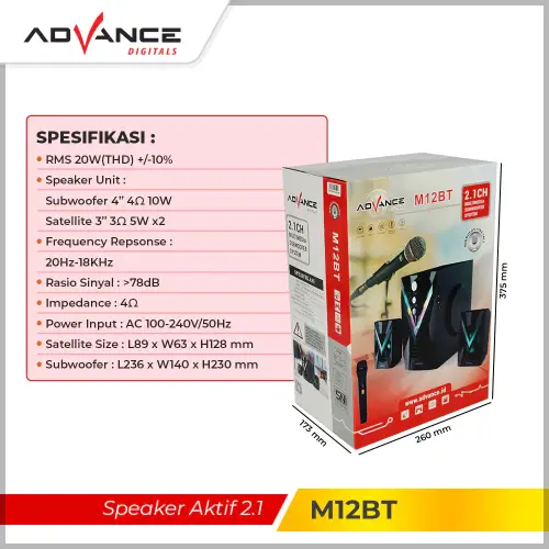 Advance M12BT Speaker Stereo Bluetooth Xtra Bass Subwoofer Garansi Resmi 1 Tahun Gratis Mic