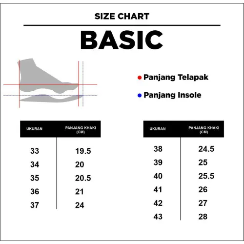 Basic Lo Hitam Putih - Sepatu Pria Wanita 33 - 43
