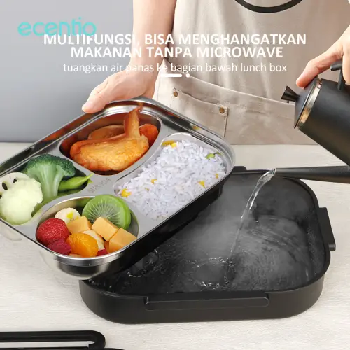 ecentio lunch box 1000ml stainless 304 sekat 4 dan anti tumpah free sendok sumpit