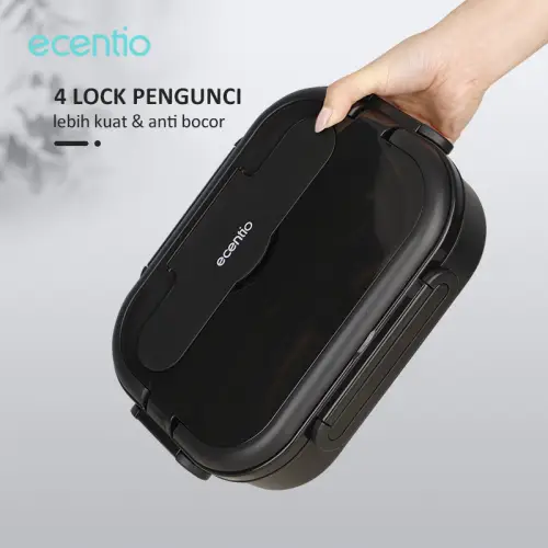 ecentio lunch box 1000ml stainless 304 sekat 4 dan anti tumpah free sendok sumpit