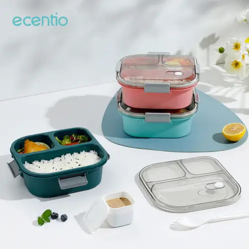 ecentio lunch box kotak bekal anti tumpah 3 grid 1100ml /850ml Kotak makan wadah bekal anti tumpah kotak sup 100ml Free Sendok