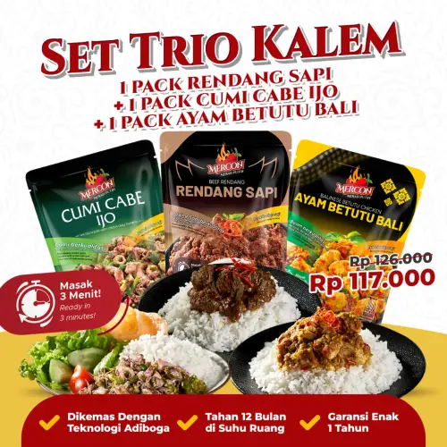 Mercon Merah Putih - Set Trio Kalem || Rendang Sapi + Cumi Cabe Ijo + Ayam Betutu