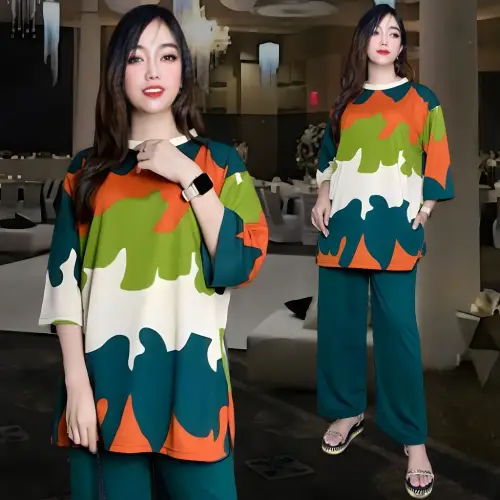 A8D1 SETELAN WANITA JUMBO LD 120 & LD 140 ATASAN WANITA DAN CELANA KULOT WANITA baju oversize dewasa Motif CELANA