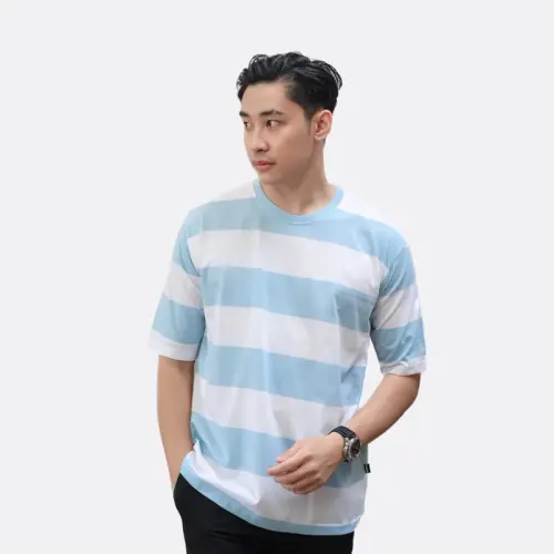 Kaos Oversize Salur Stripe Pria Katun Combed 24s Maroon White