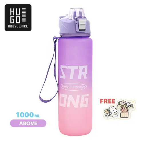 Botol Minum Motivasi Tutup Flip 1 Liter Rainbow Gratis Stiker HUGO