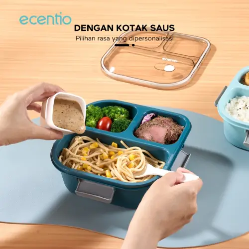 ecentio kotak bekal anti tumpah 3 grid 1100ml Kotak makan wadah bekal anti tumpah kotak sup 100ml Free Sendok