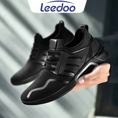 Leedoo Sepatu Pria Sneakers Running Fashion Casual Shoes Kerja Pria Hitam Polos F15-A