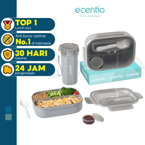 ecentio 1100ml lunch box set 4 Grid tempat bekal makan dan tempat minum anak kotak makan anti tumpah free sendok