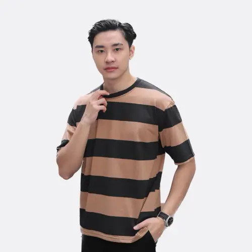 Kaos Oversize Salur Stripe Pria Katun Combed 24s Maroon White