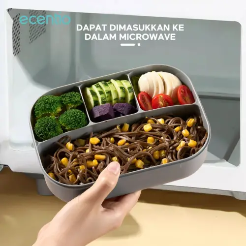 ecentio 1100ml lunch box set 4 Grid tempat bekal makan dan tempat minum anak kotak makan anti tumpah free sendok