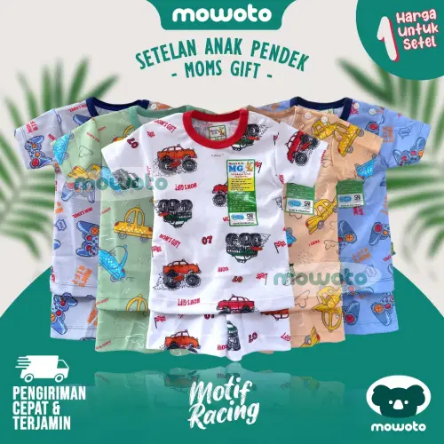 Setelan PENDEK Moms Gift ( 2-4 tahun ) Setelan Anak Cewe Cowo Piyama Warna Motif Kancing Pundak S15A