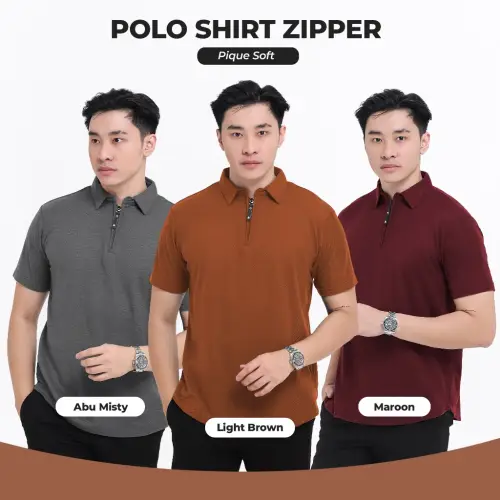 Kaos Polo Shirt Pria Kaos Kerah Lengan pendek Original Zipper Size M - XXL Light Brown